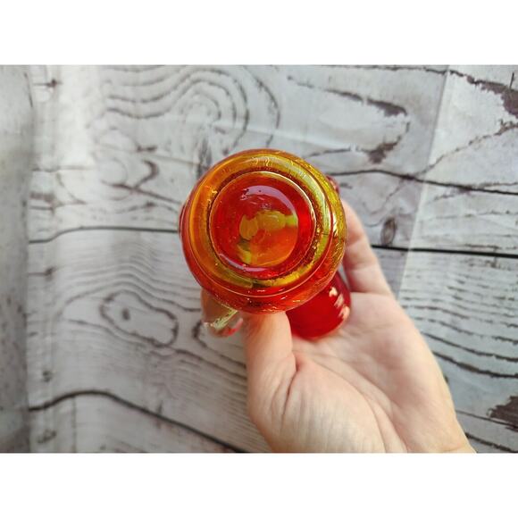 Vintage Hand Blown Crackle Glass Amberina Mini Pitcher Creamer Applied Handle 3" - Picture 5 of 7